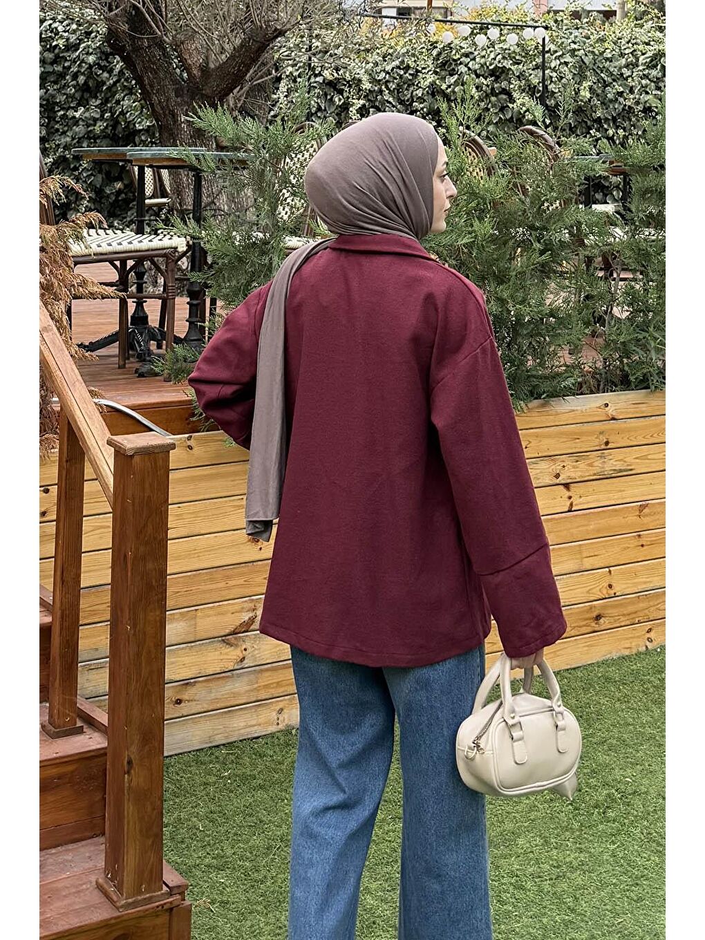 Fermuarlı Tesettür Ceket Bordo-2