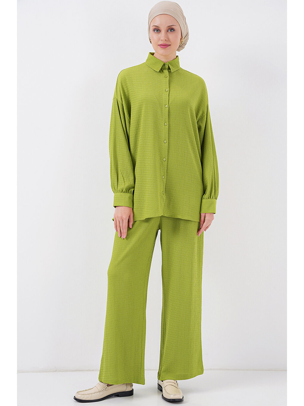 Kadın Örme Tesettür Alt Üst Takım 6711 - E.Yeşil-2