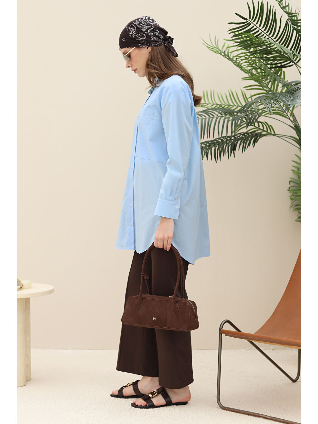 Poplin Cepli Gömlek Açık Mavi-2