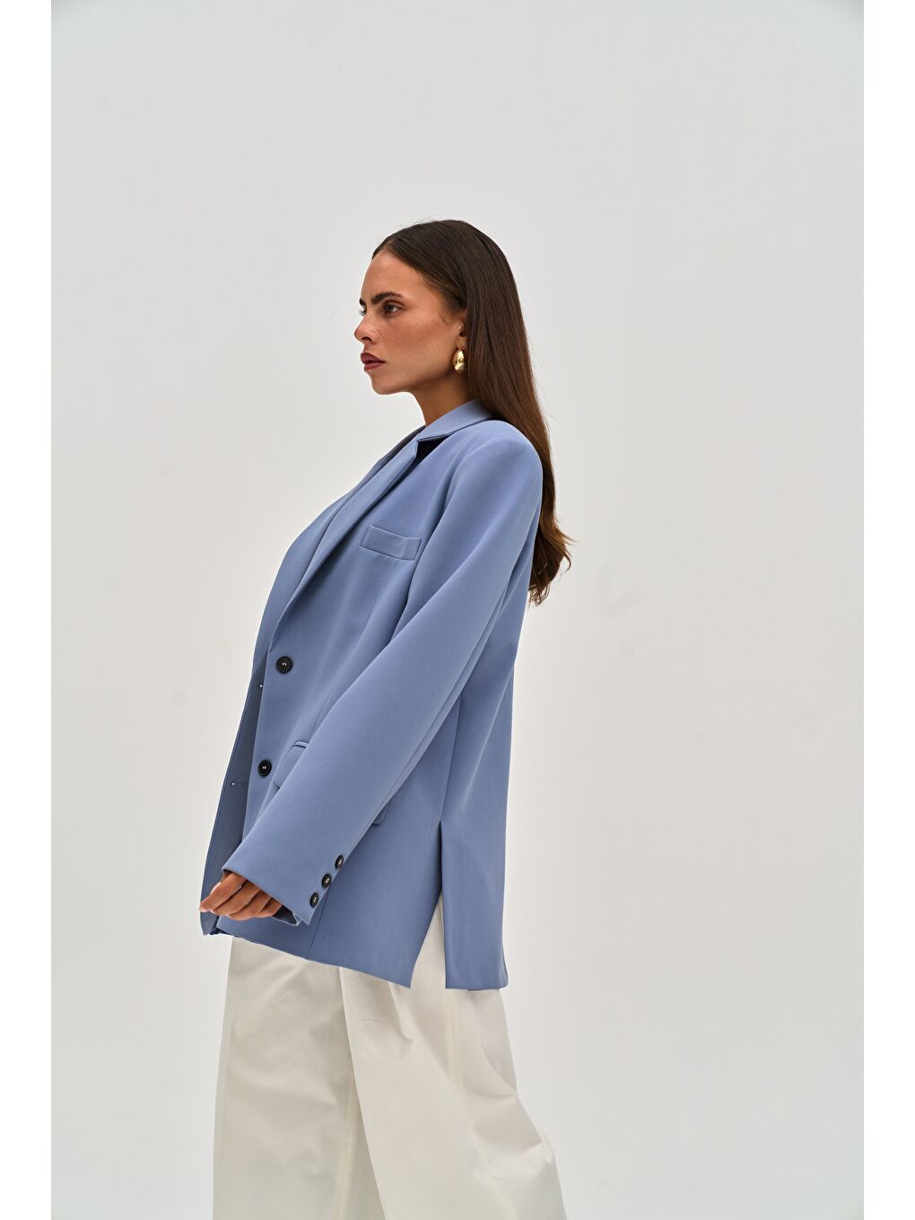 Emma Dikiş Detaylı Mavi Blazer-3