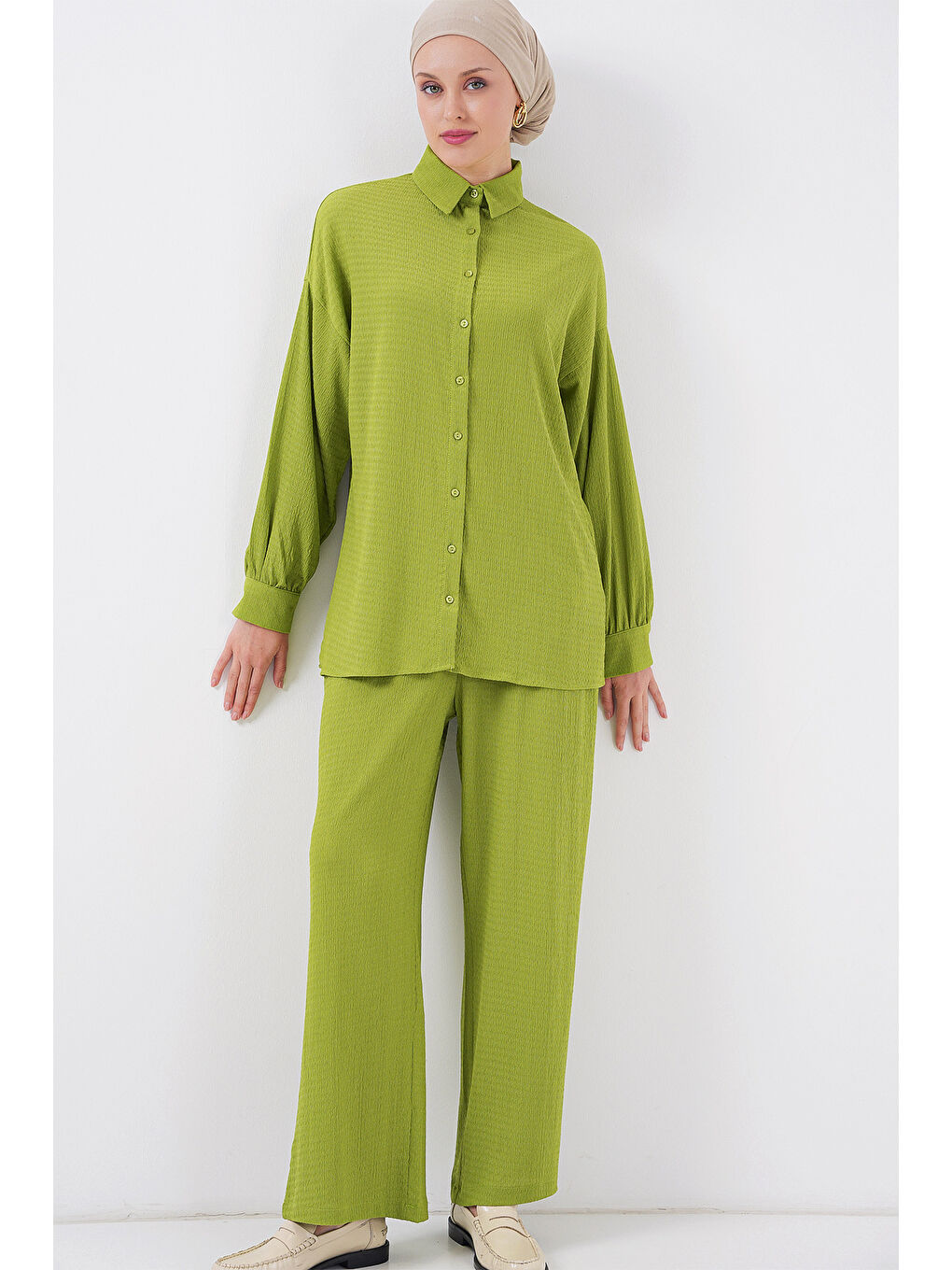 Kadın Örme Tesettür Alt Üst Takım 6711 - E.Yeşil-3