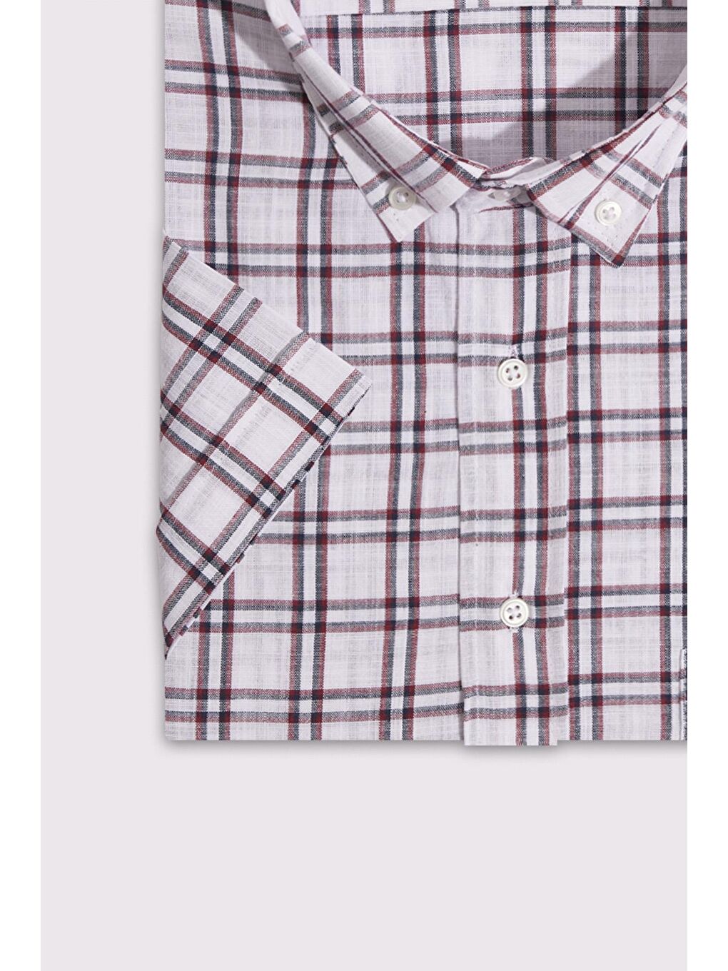 Karışık Erkek Büyük Beden Yaka Düğmeli Kareli Keten Efektli Kısa Kollu Gömlek-3