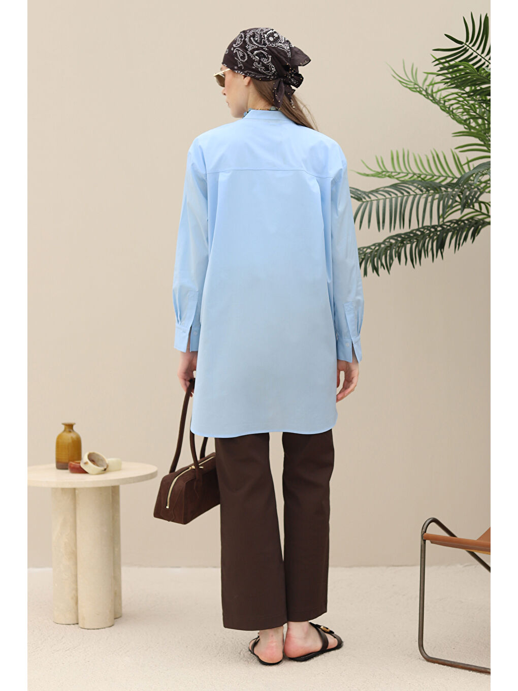 Poplin Cepli Gömlek Açık Mavi-3