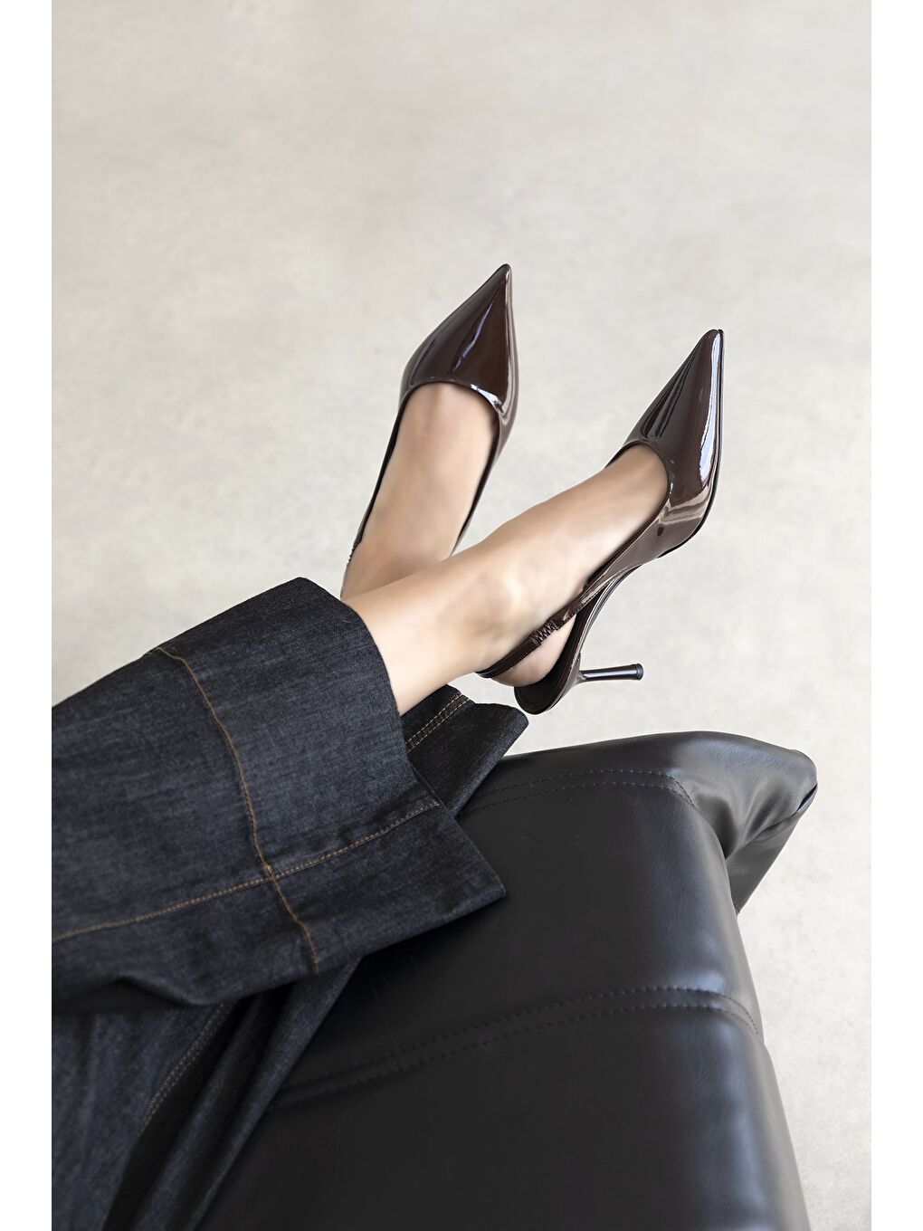 Kahverengi Jeres Kadın Topuklu Rugan Ayakkabı Kahve-1