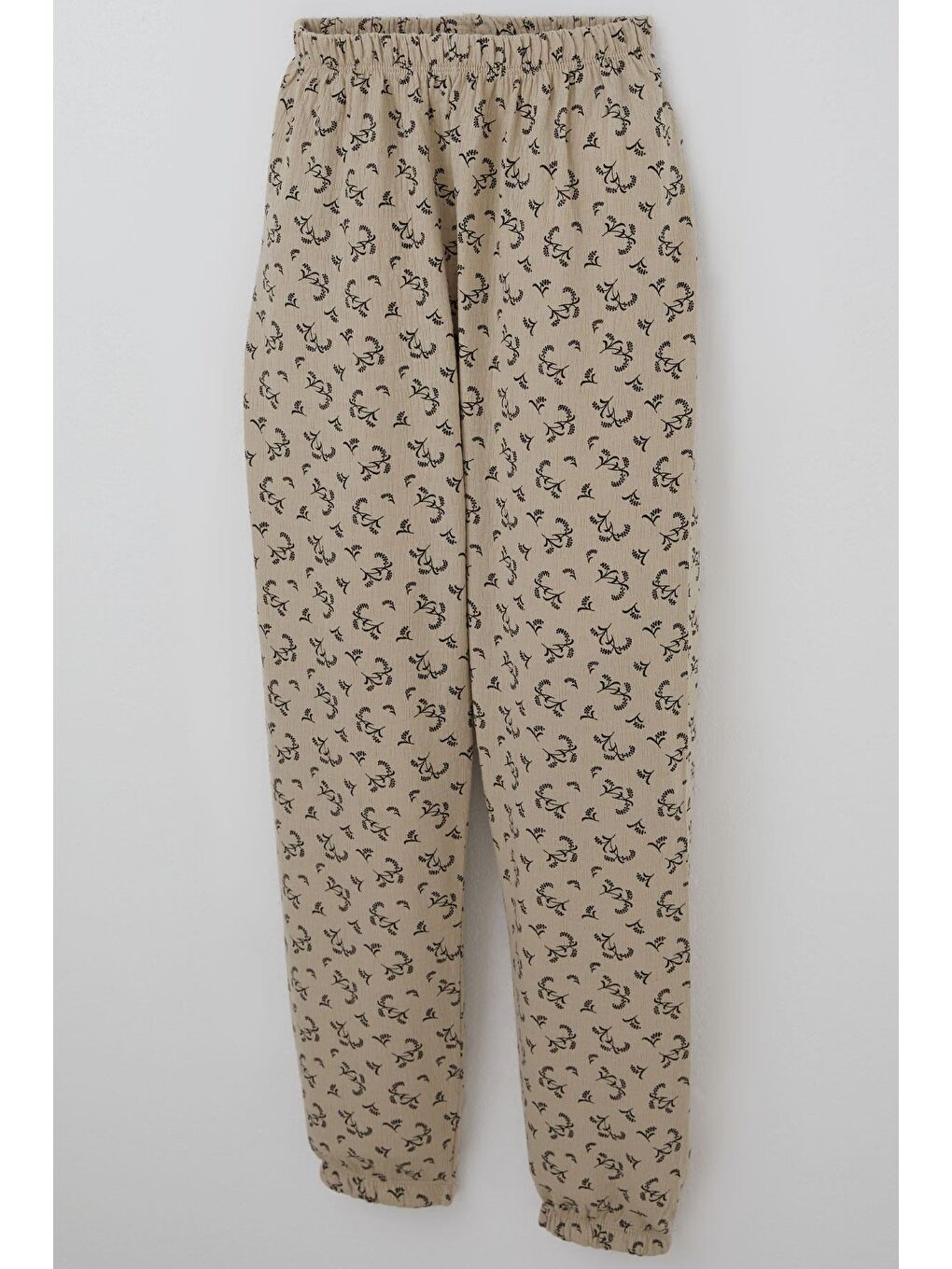 Kız Çocuk Pijama Takımı Çiçek Desenli Beli Paçası Lastikli Bej (9-12 Yaş)-8