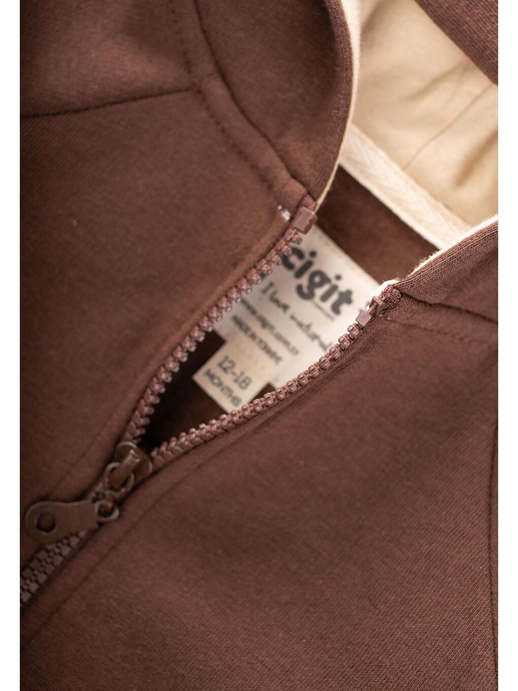 Kahverengi Kapüşonlu Fermuarlı Hırka 1-14 Yaş Kahve-2
