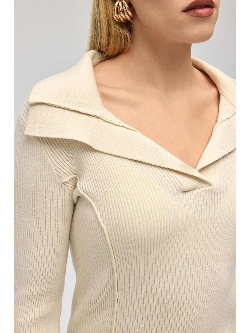 İnari Polo Yaka Bej Triko Kazak-6