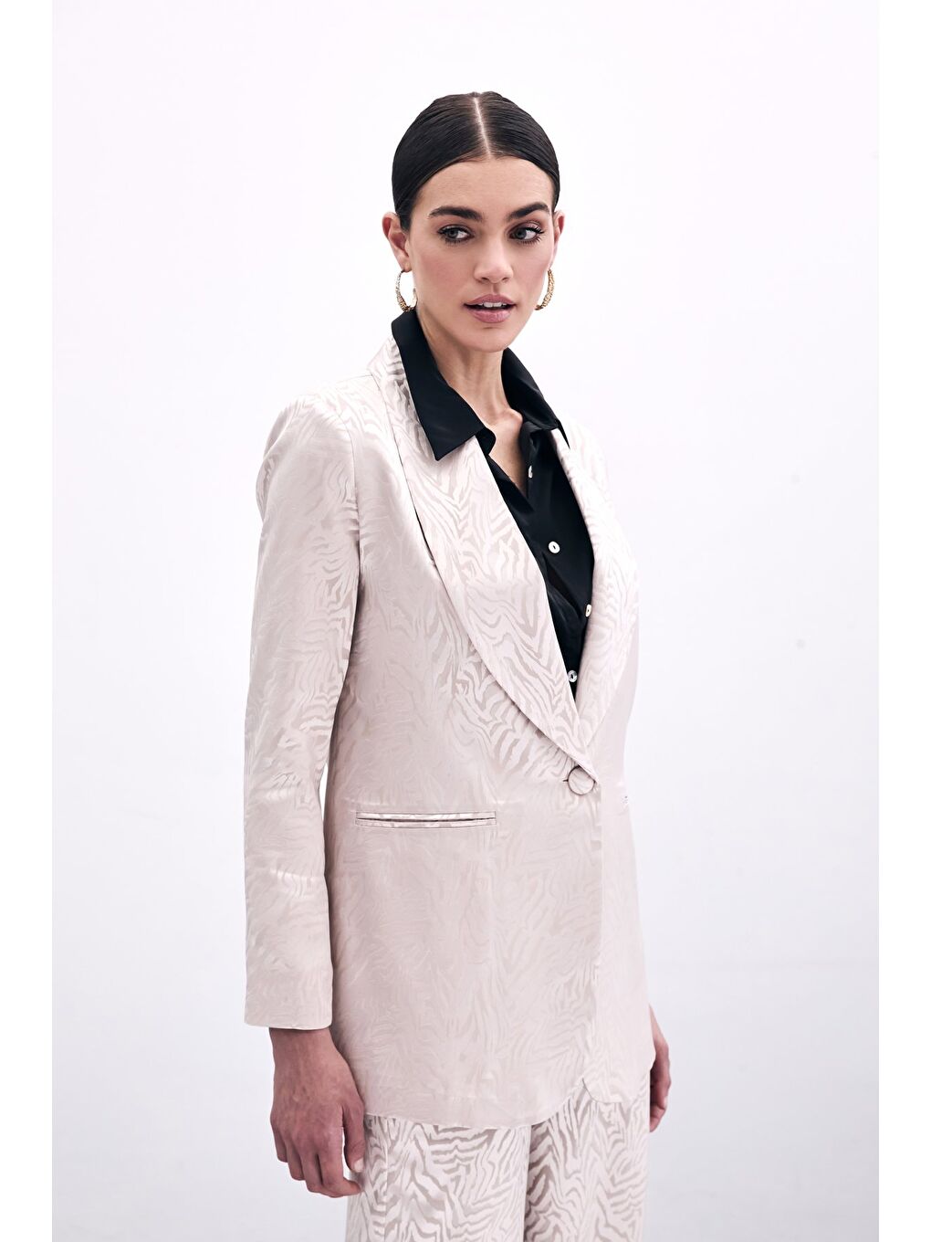 Pembe Zebra Desenli Ceket - Pudra-1