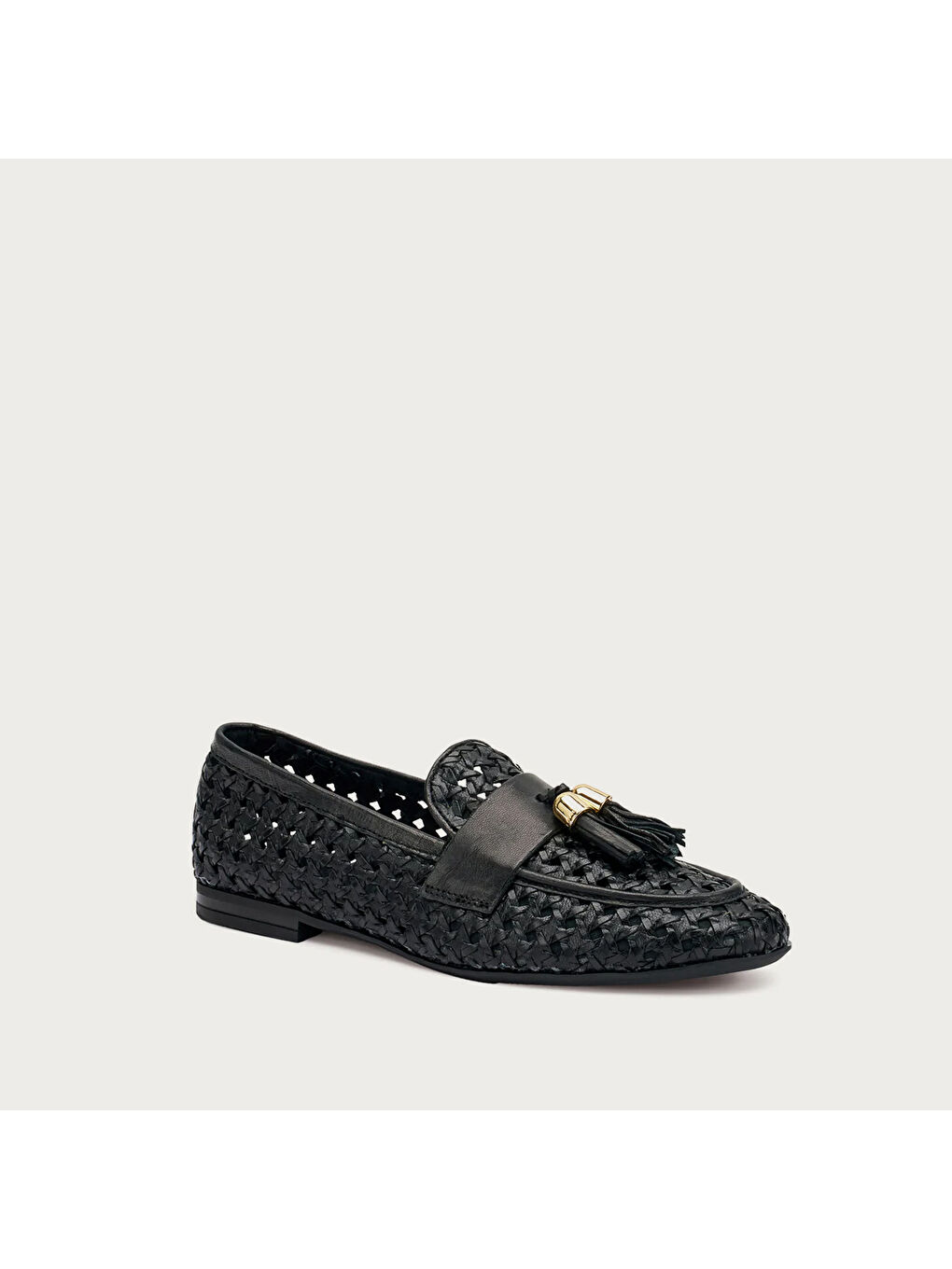 Kadın Siyah Loafer 95V6 WOVEN LEATHER LOAFERS WITH TASSELS-1