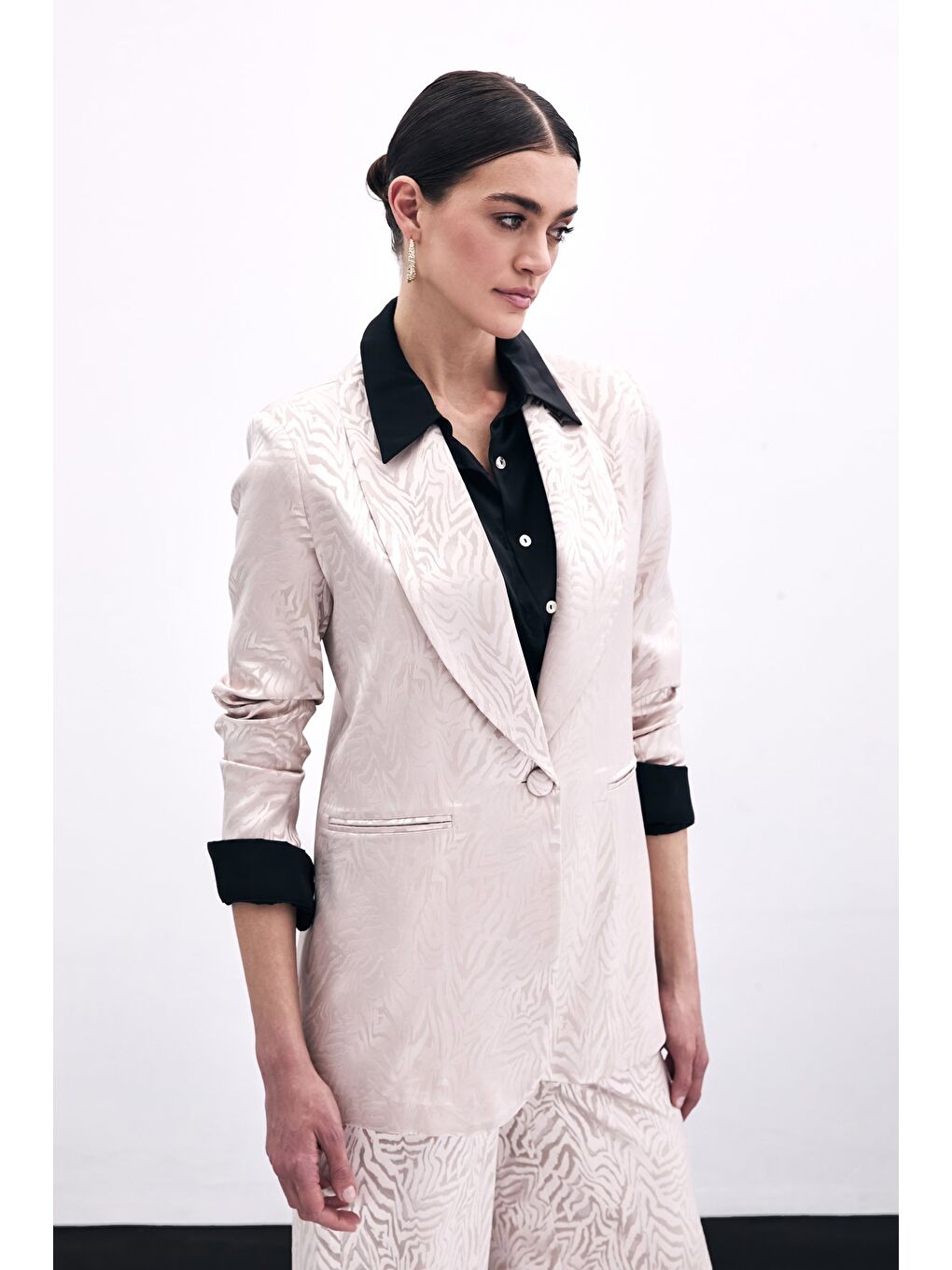 Pembe Zebra Desenli Ceket - Pudra-2