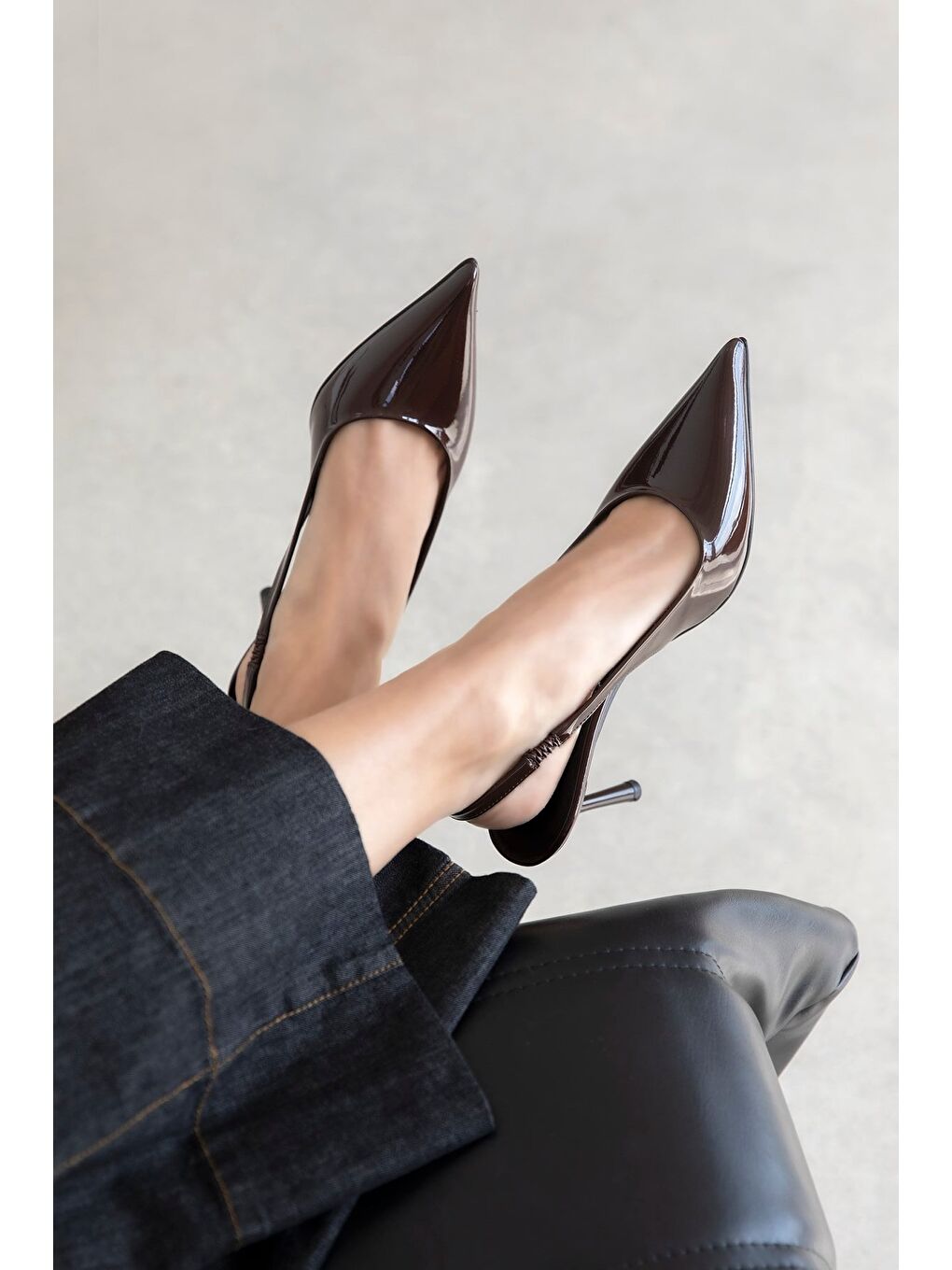 Kahverengi Jeres Kadın Topuklu Rugan Ayakkabı Kahve-2