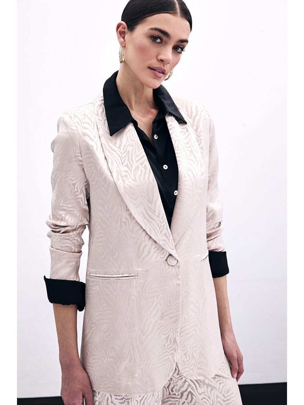 Pembe Zebra Desenli Ceket - Pudra-4