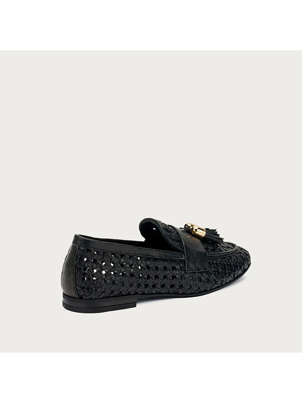 Kadın Siyah Loafer 95V6 WOVEN LEATHER LOAFERS WITH TASSELS-2