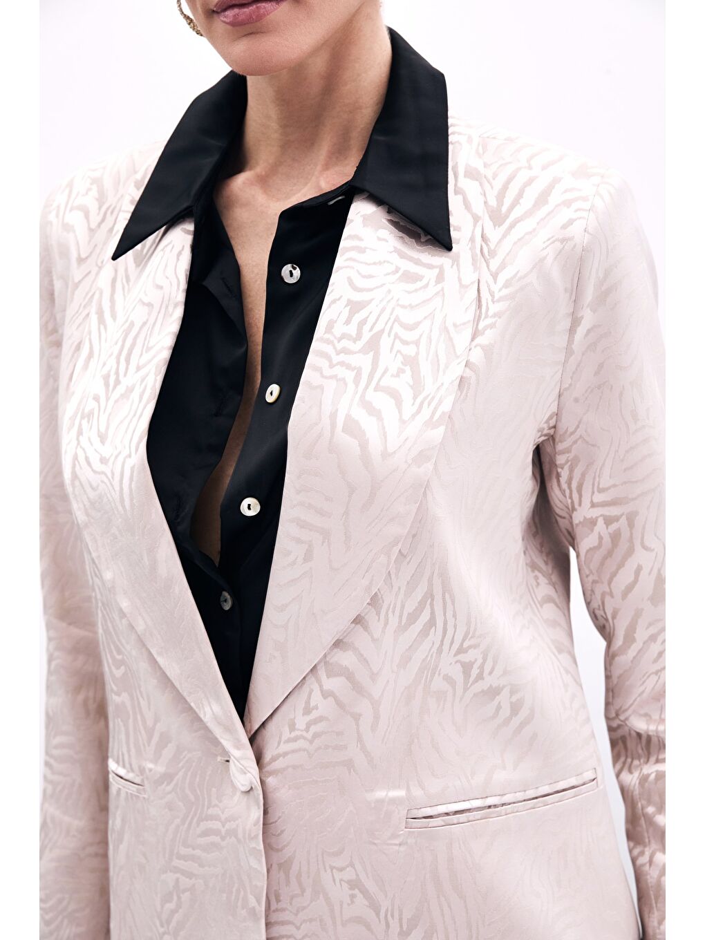 Pembe Zebra Desenli Ceket - Pudra-6