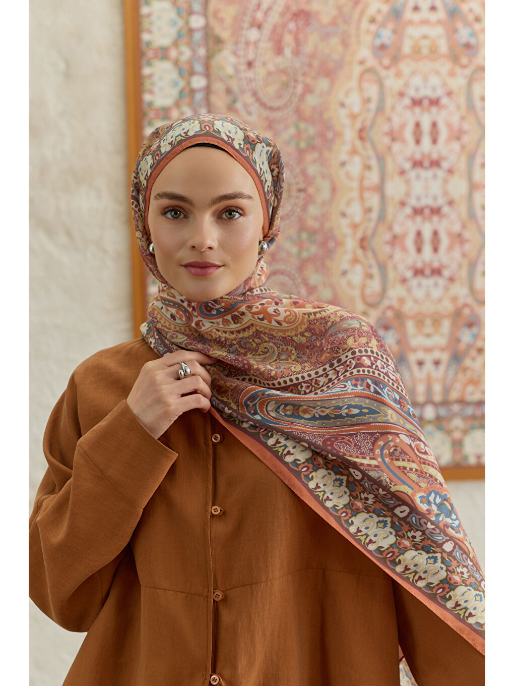 Turuncu Cupra Prive Desenli Şal Saga Kiremit-5