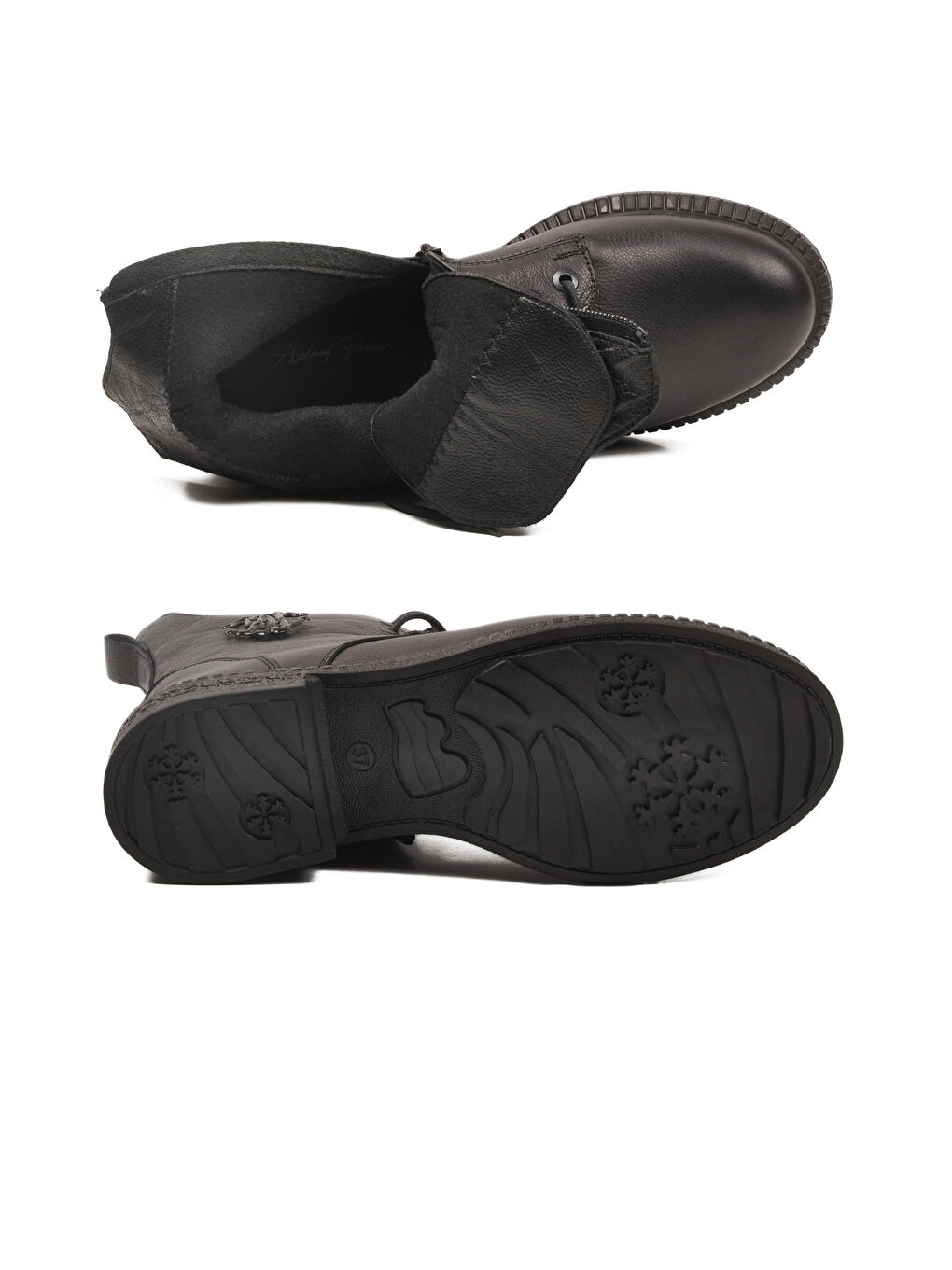 Siyah Hakiki Deri Bağcıklı Kaymaz Polarlı Kadın Bot 20912-1 Z-4