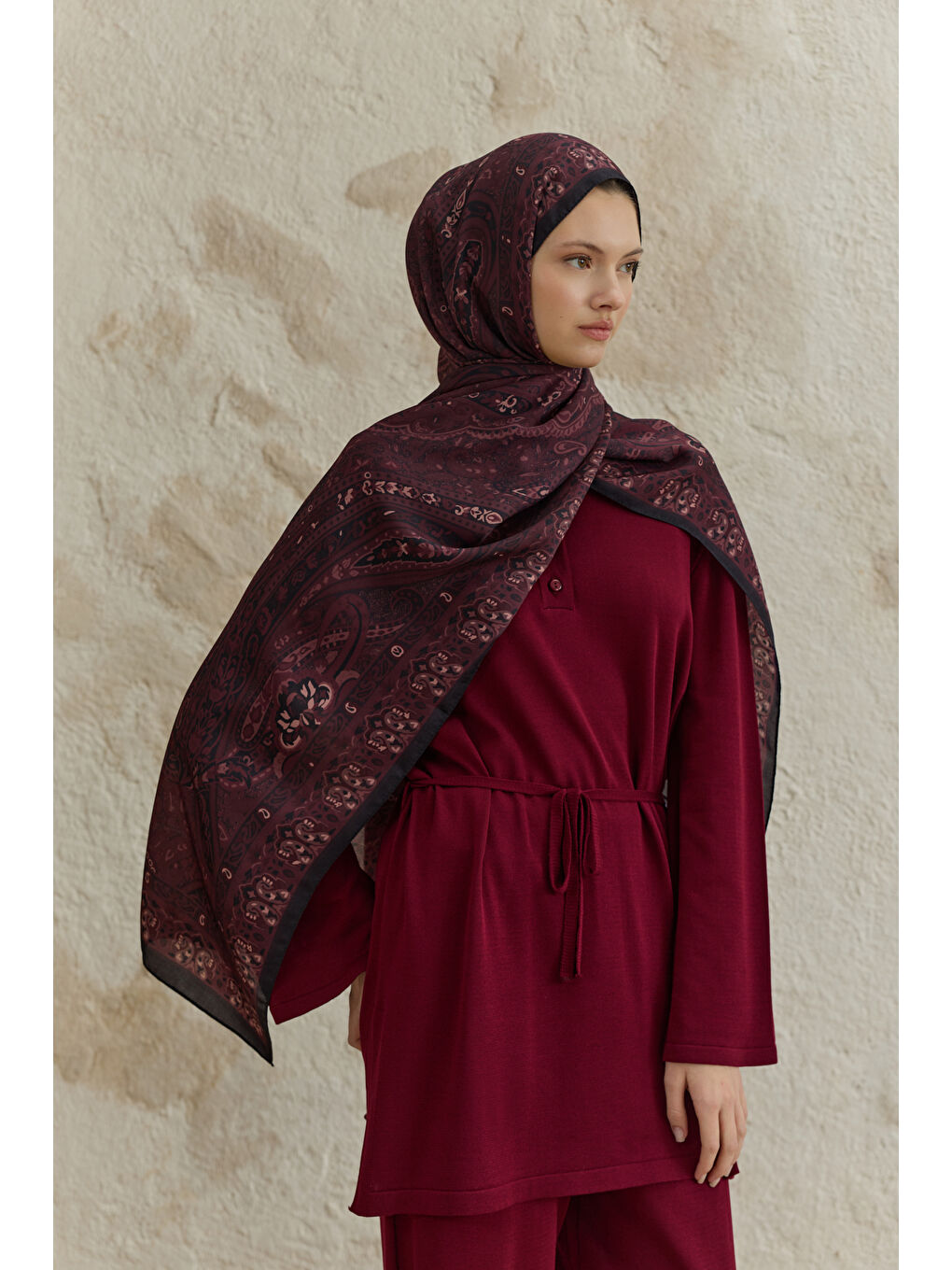 Cupra Prive Desenli Şal Saga Mürdüm-1