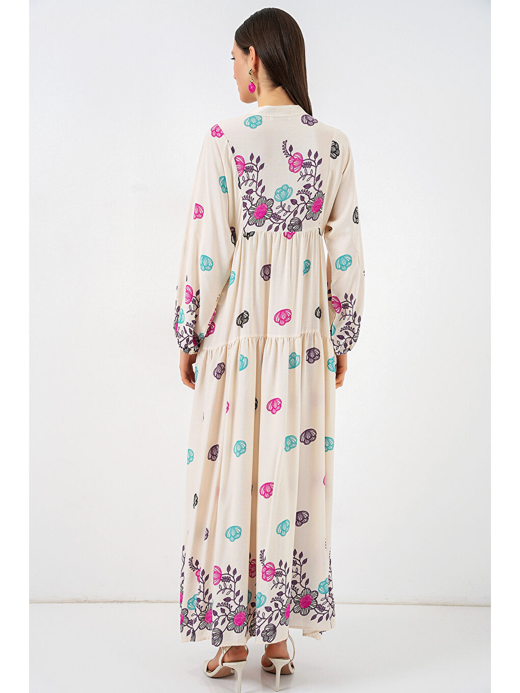 Kadın Desenli Uzun Tesettür Elbise 2585 - C. Fuşya-4