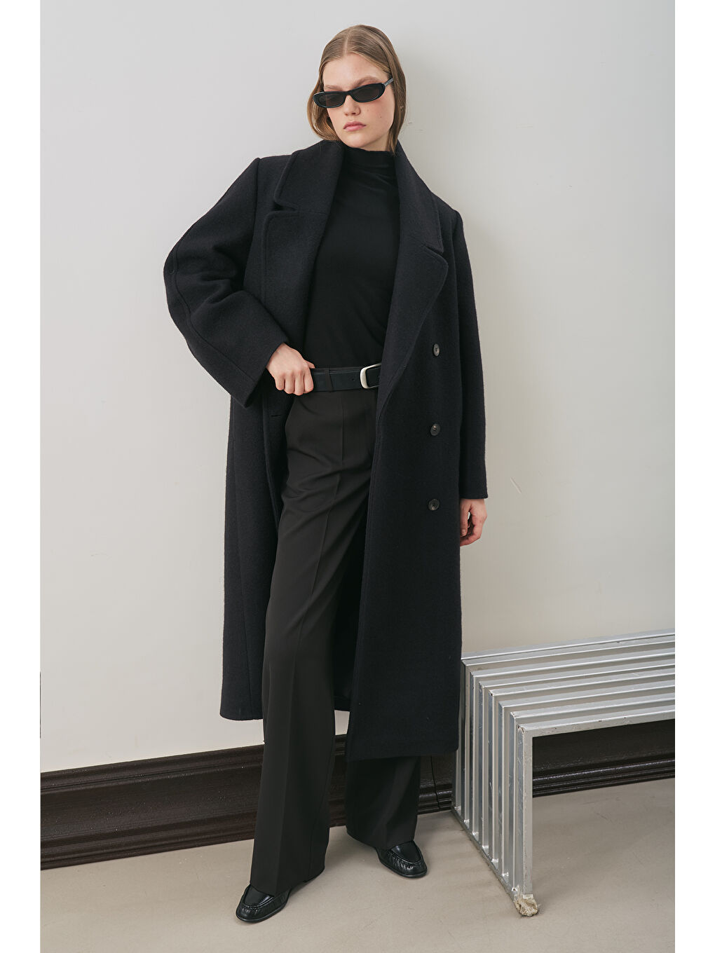 Kruvaze Yün Palto Siyah-1