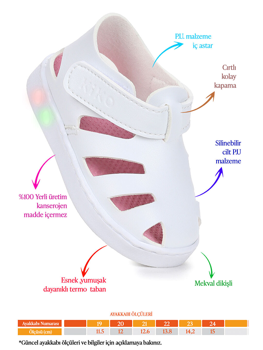 Beyaz Limba Işıklı Cırtlı Kız Bebek Sandalet-1