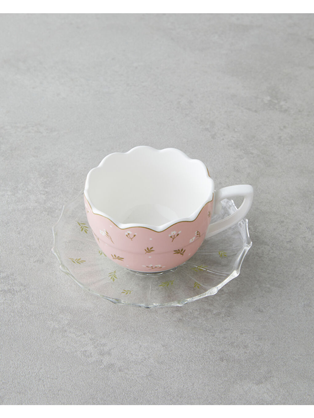 Charming New Bone China 4 Parça 2 Kişilik Cam Tabaklı Kahve Fincan Takımı 80 ml Pembe - Yeşil-2