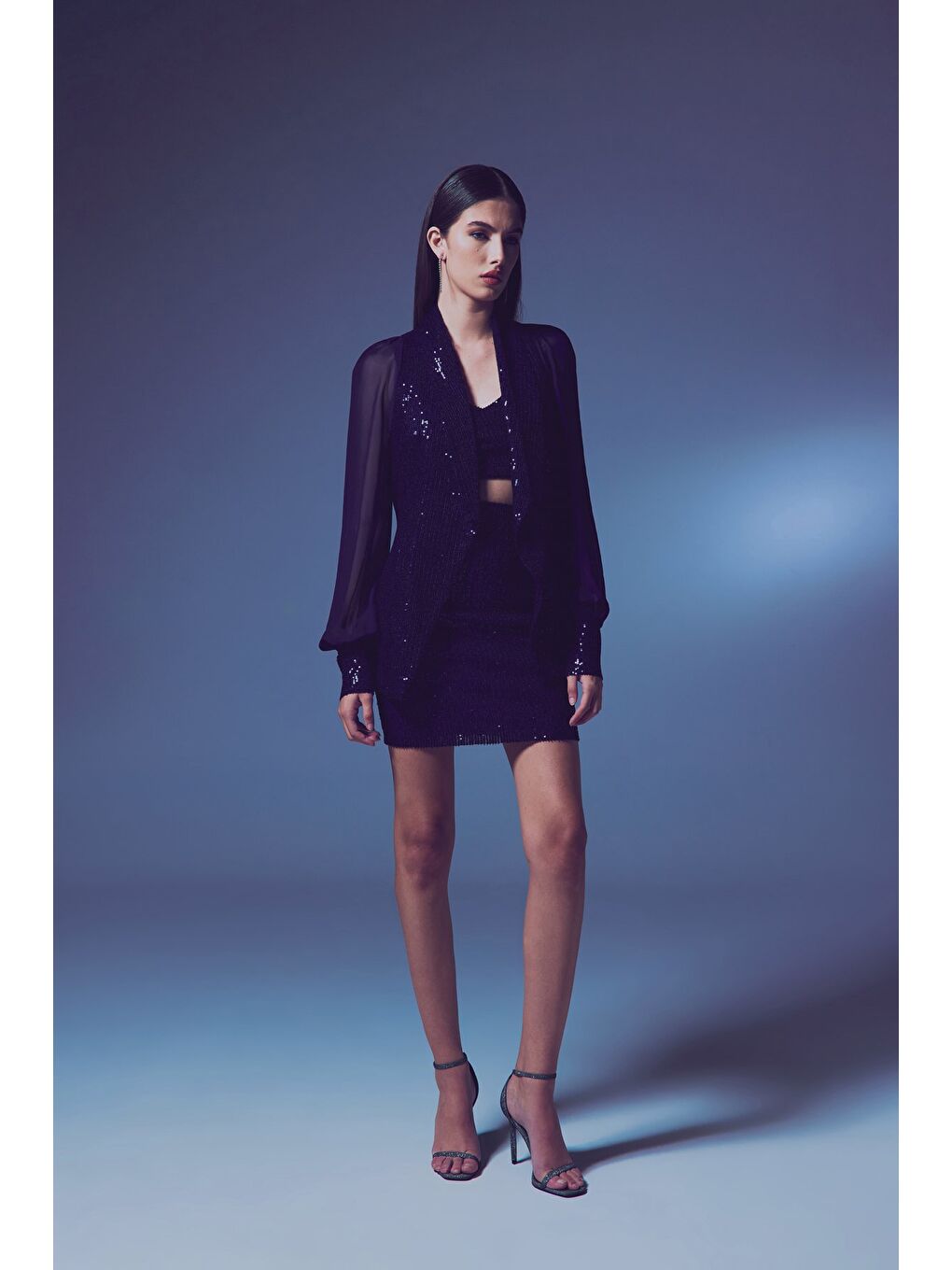 Şifon Kollu Payet Ceket - Lacivert