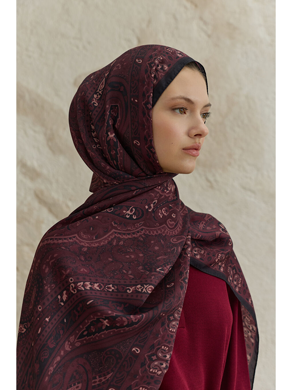 Cupra Prive Desenli Şal Saga Mürdüm-2