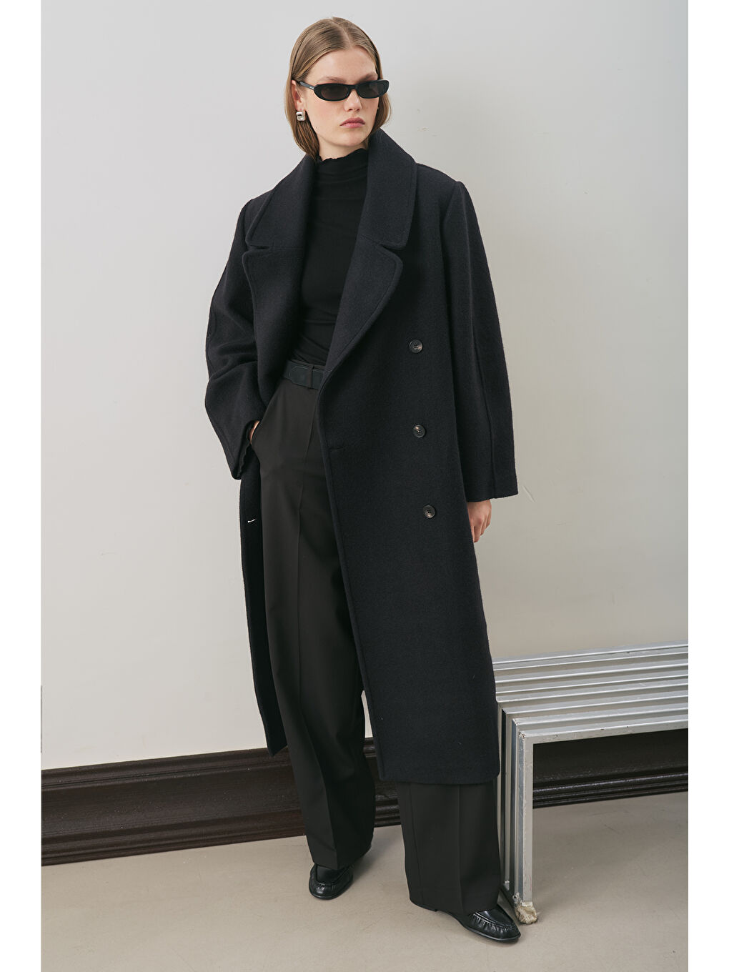 Kruvaze Yün Palto Siyah-2