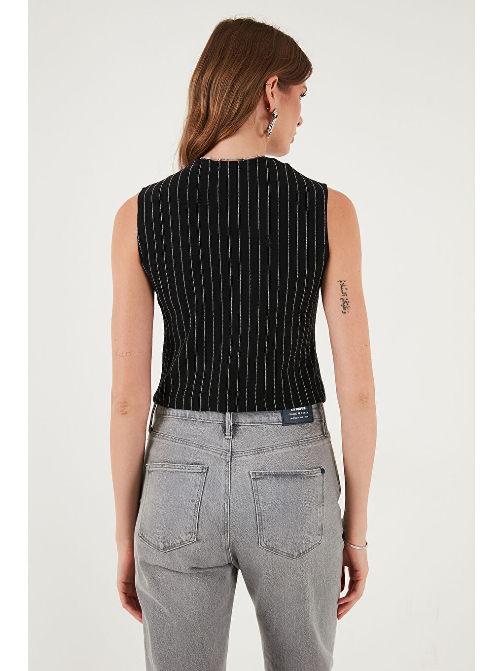 Siyah Streç Fitted Fit V Yaka Düğmeli Kadın Yelek 5865971-5