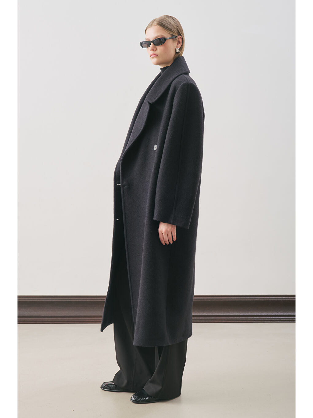 Kruvaze Yün Palto Siyah-4