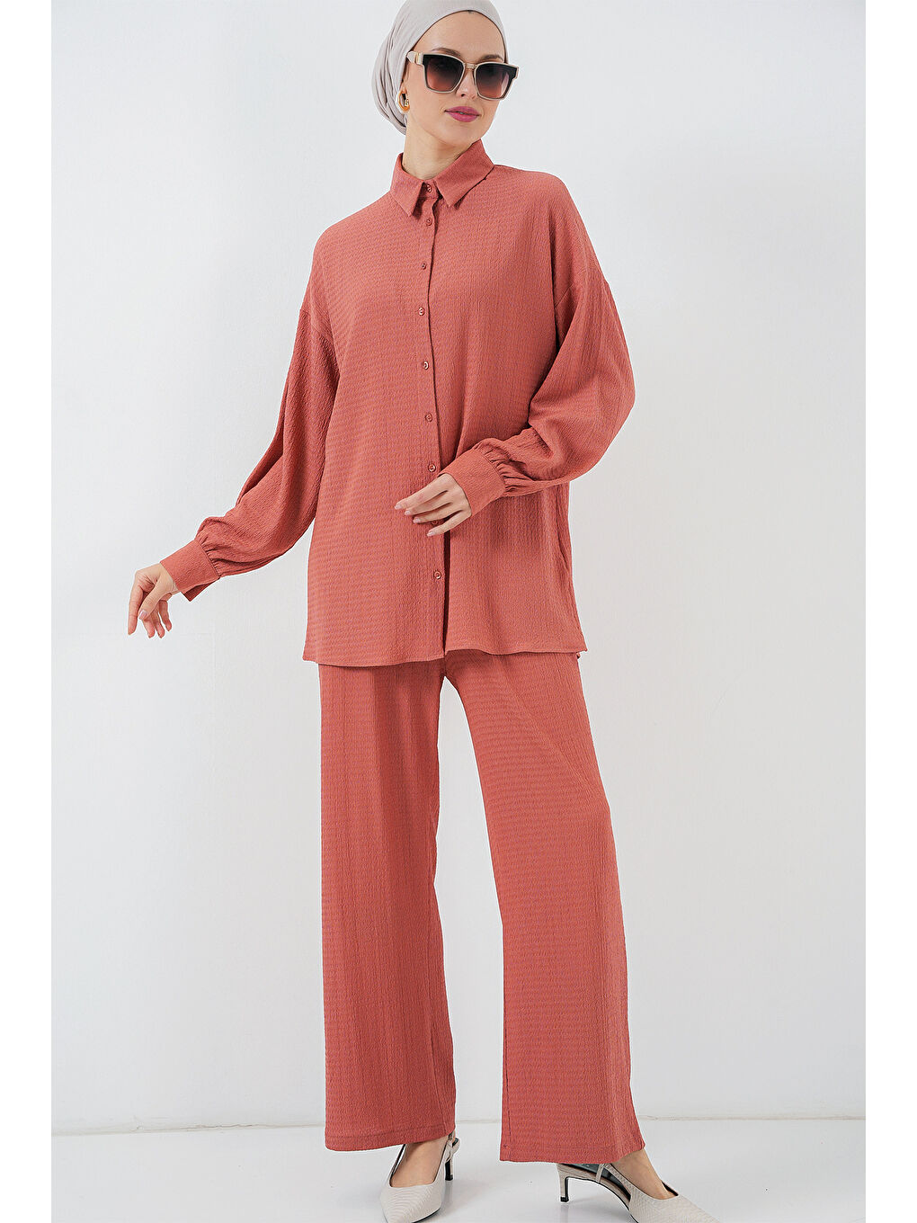 Pembe Kadın Örme Tesettür Alt Üst Takım 6711 - Gül Kurusu
