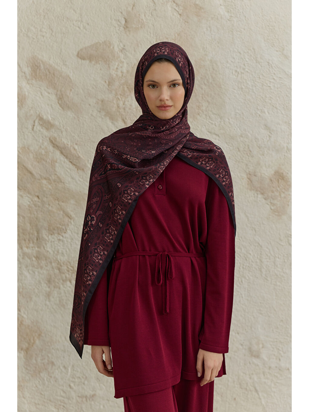 Cupra Prive Desenli Şal Saga Mürdüm-3