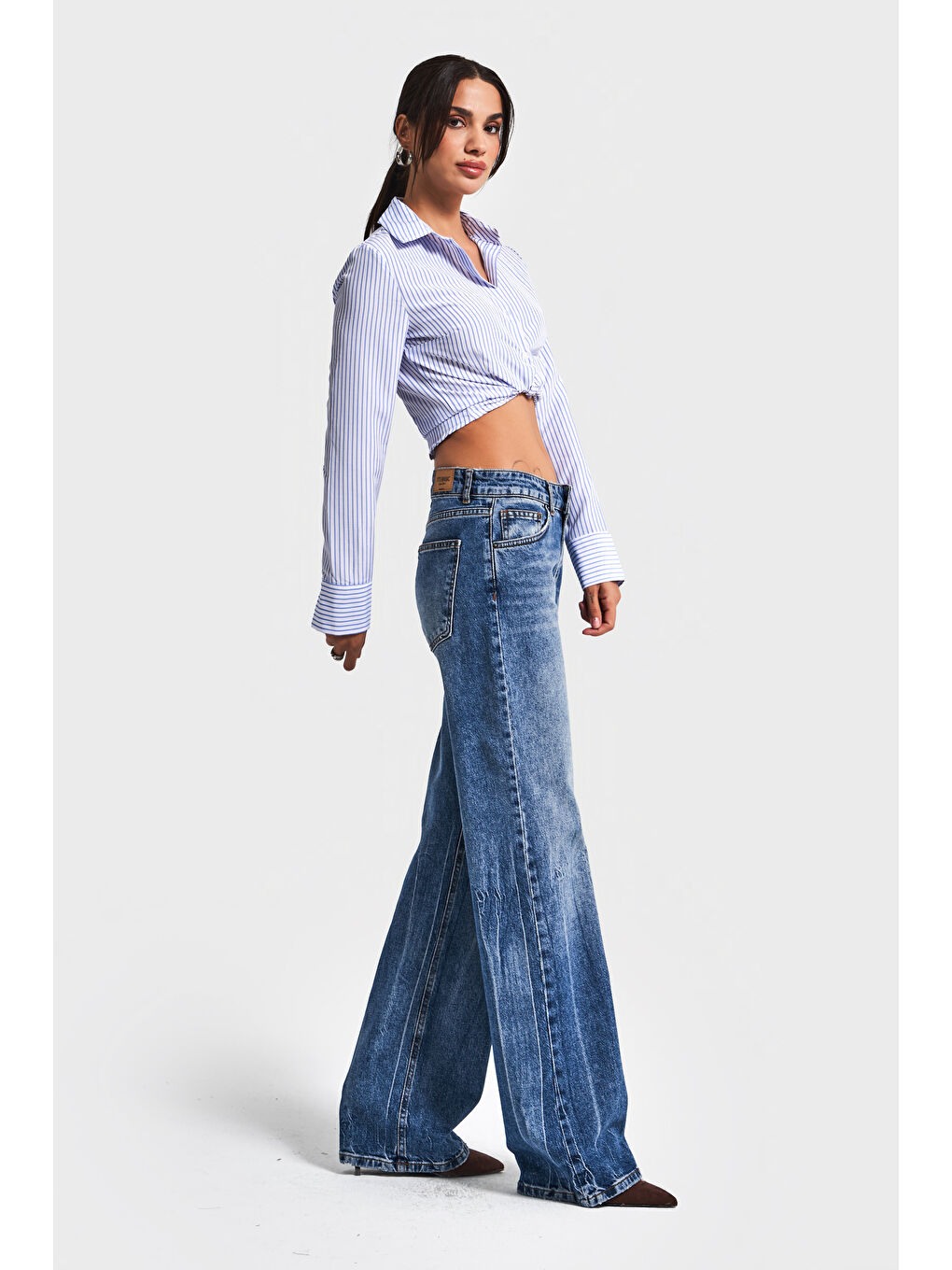 Kadın Mavi Renk 35w5-5 Midrise Straight Fit Esnek Elastan Kumaş Denim Jean-4