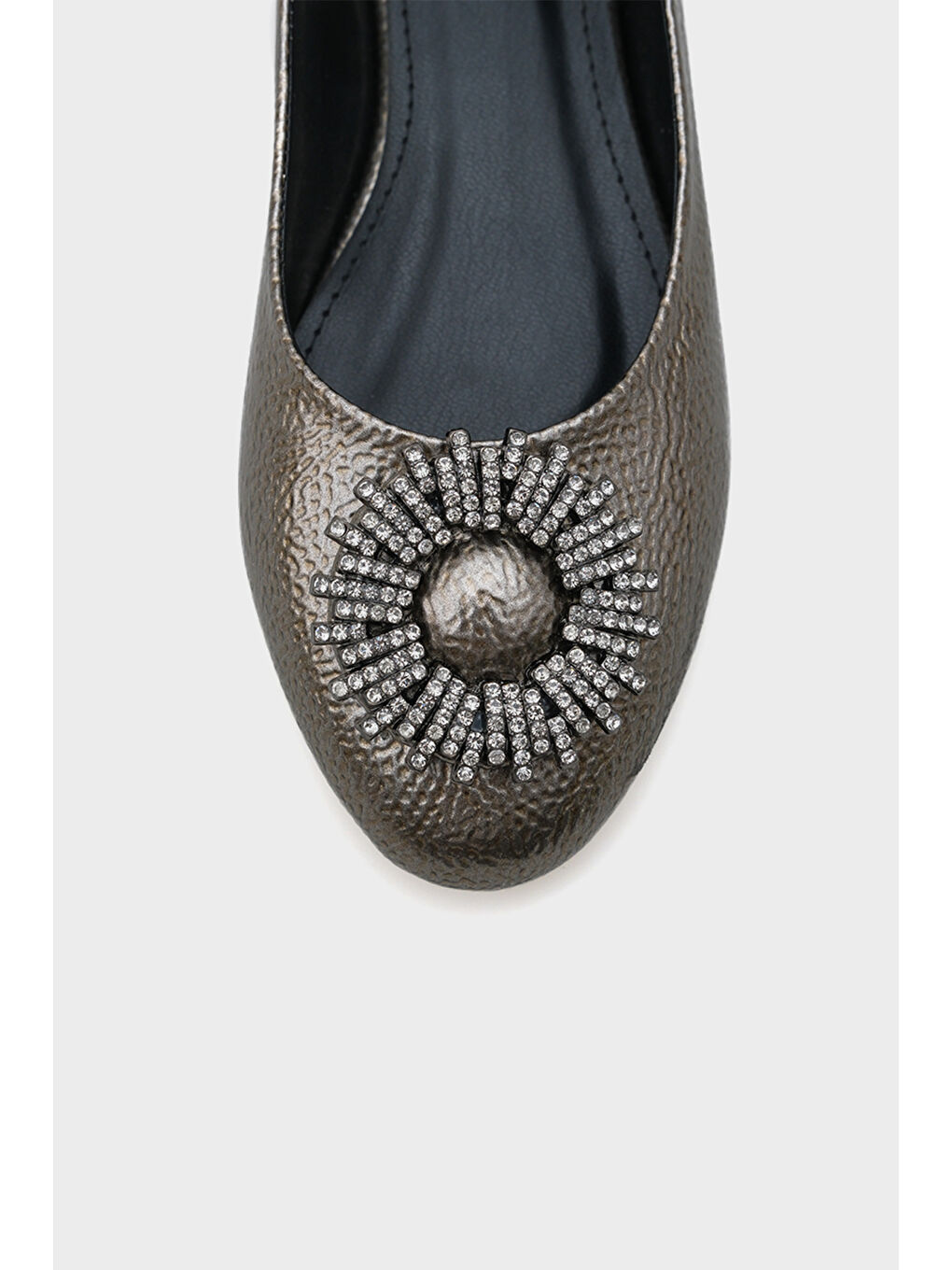 Gri Bianca Taşlı Yuvarlak Tokalı Kadın Babet-2