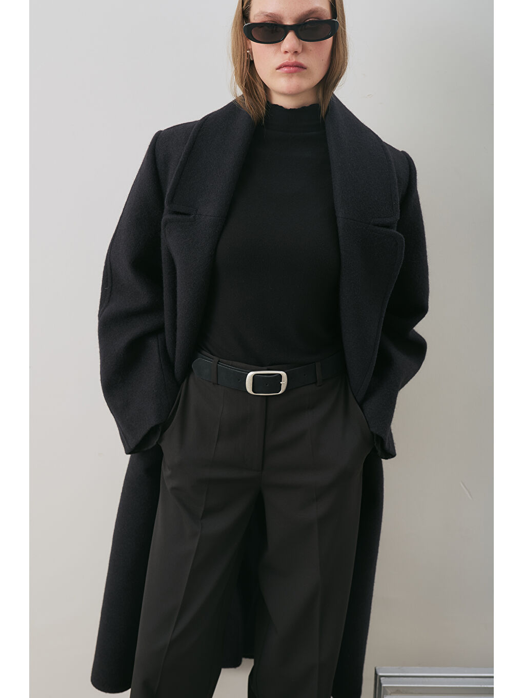 Kruvaze Yün Palto Siyah-6