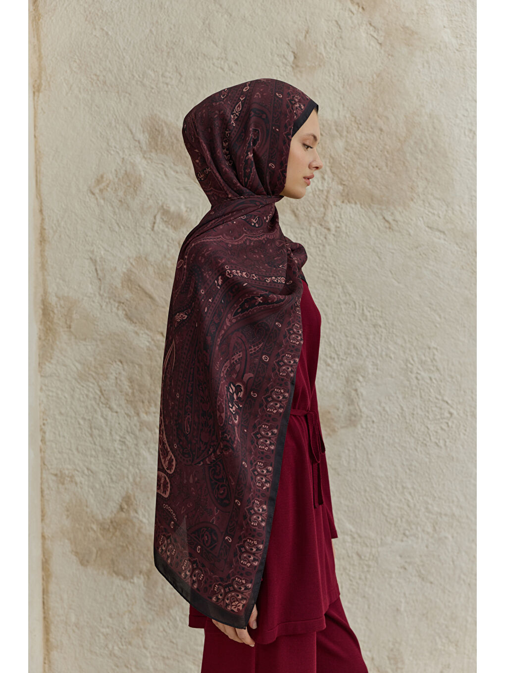 Cupra Prive Desenli Şal Saga Mürdüm-4