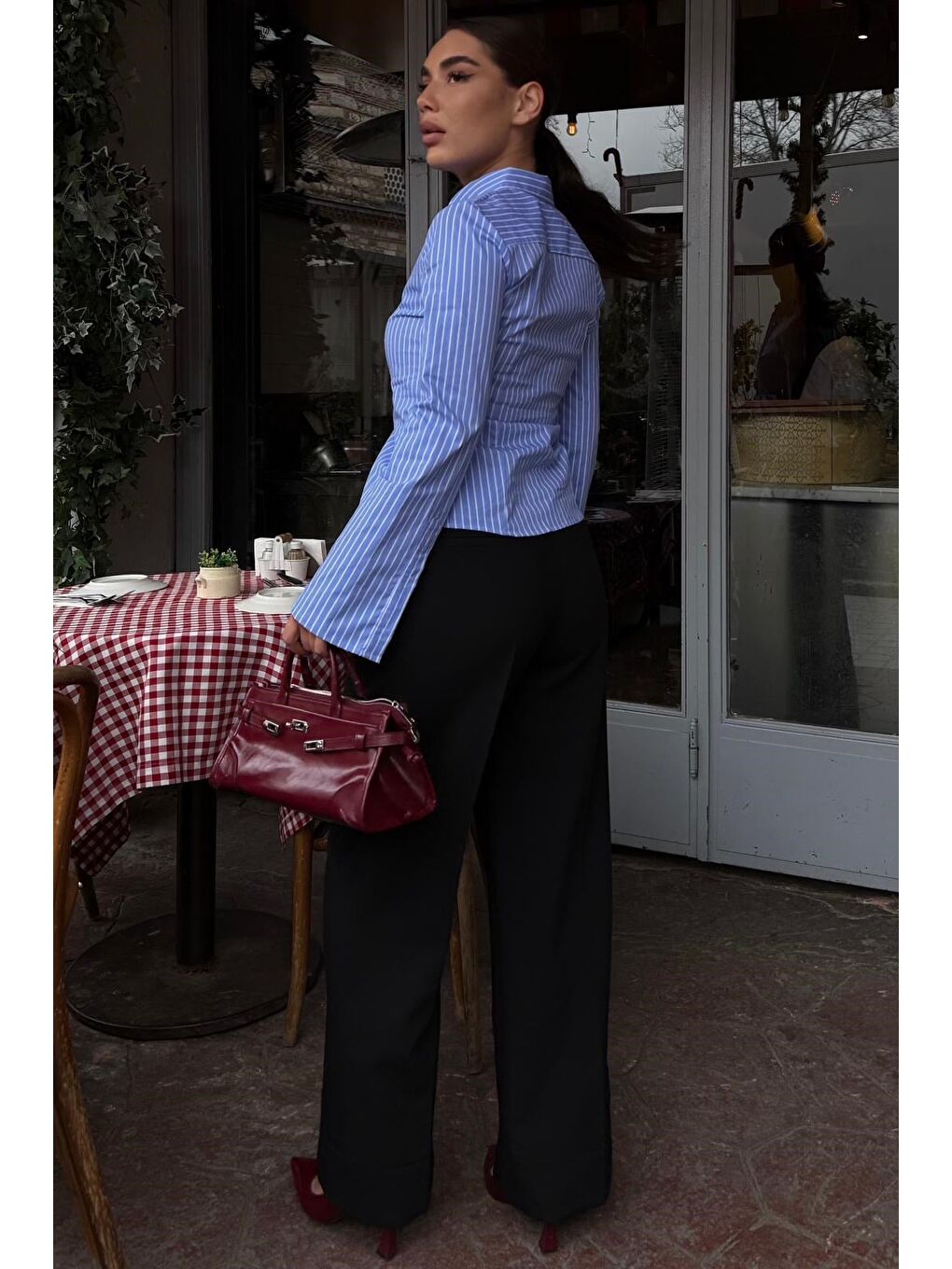 Siyah Geniş Paça Normal Bel Kemerli Pantolon Mg2735-3