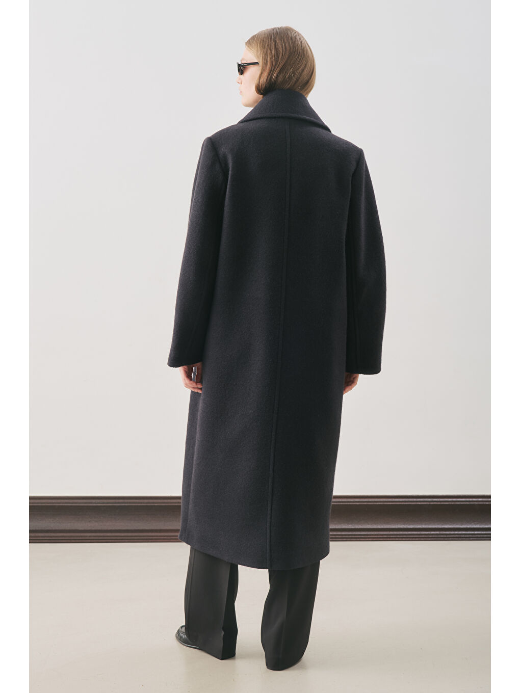 Kruvaze Yün Palto Siyah-7