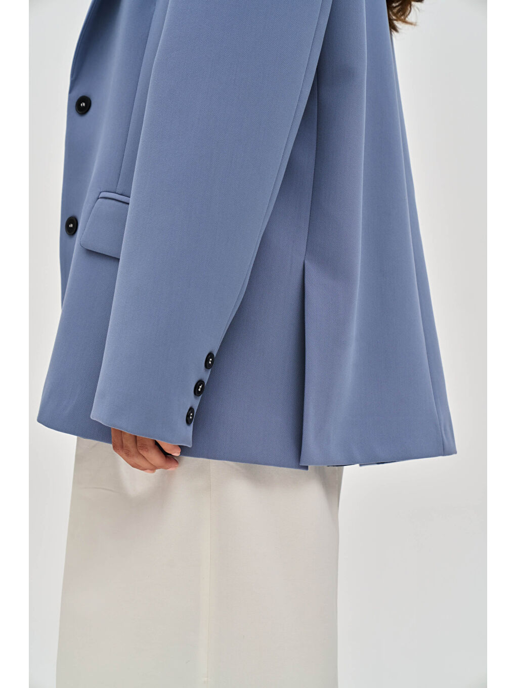 Emma Dikiş Detaylı Mavi Blazer-7