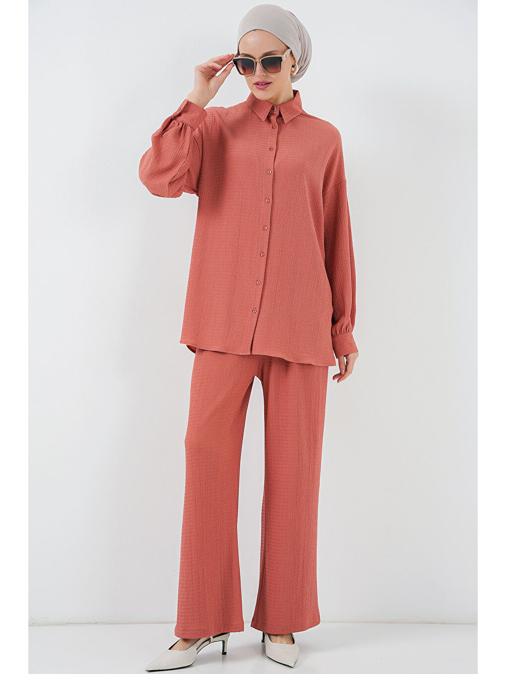 Pembe Kadın Örme Tesettür Alt Üst Takım 6711 - Gül Kurusu-4