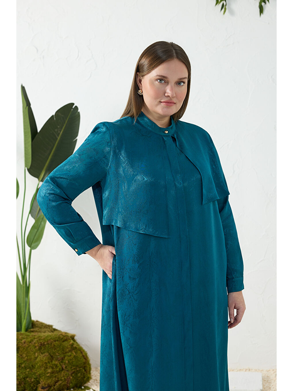 Yeşil Zümrüt Asimetrik Rüzgarlı Ferace-2