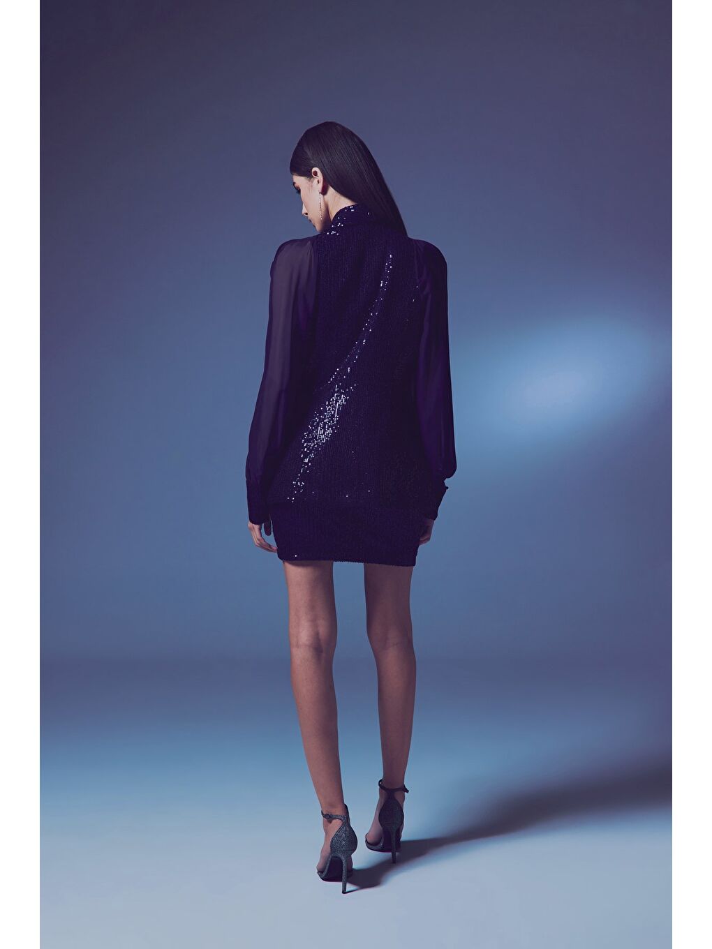 Şifon Kollu Payet Ceket - Lacivert-7