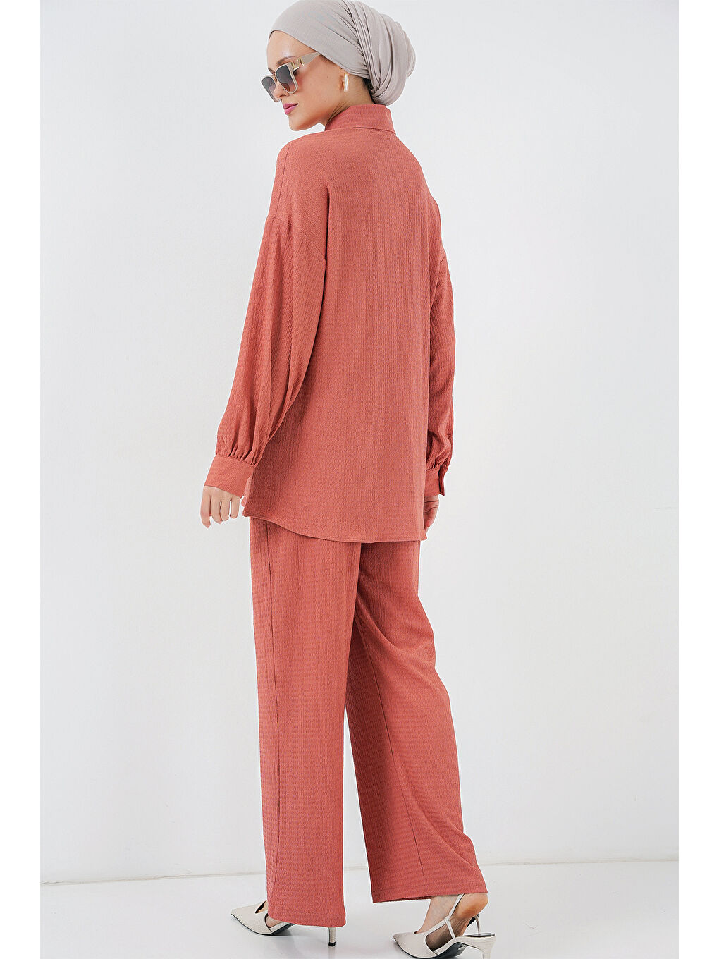 Pembe Kadın Örme Tesettür Alt Üst Takım 6711 - Gül Kurusu-6