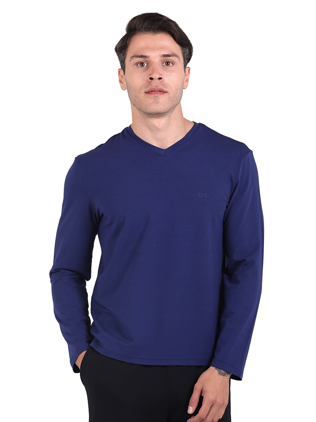 Ds Damat V Yaka Uzun Kollu T- Shirt Lacivert