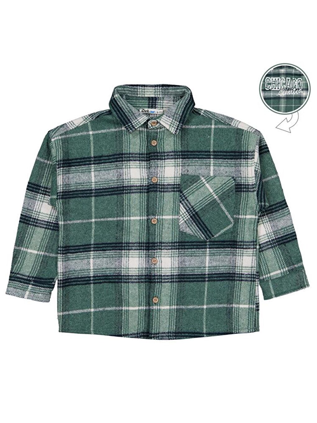 Boys Chıcago Baskılı 6-9 Yaş Gömlek - Yeşil 6-7 Yaş