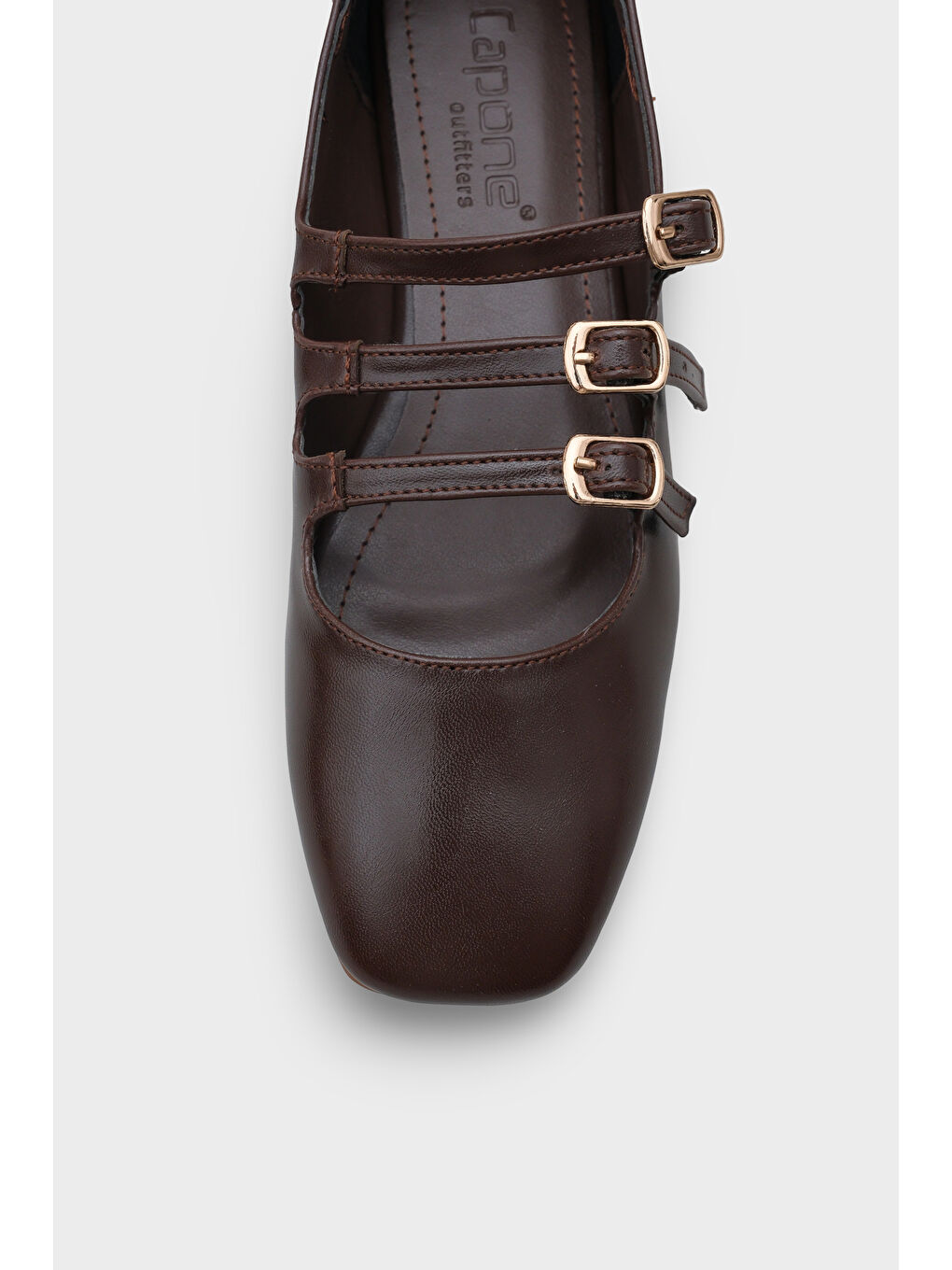 Kahverengi Marcelle Küt Burunlu Üç Tokalı Bantlı Kadın Babet-3