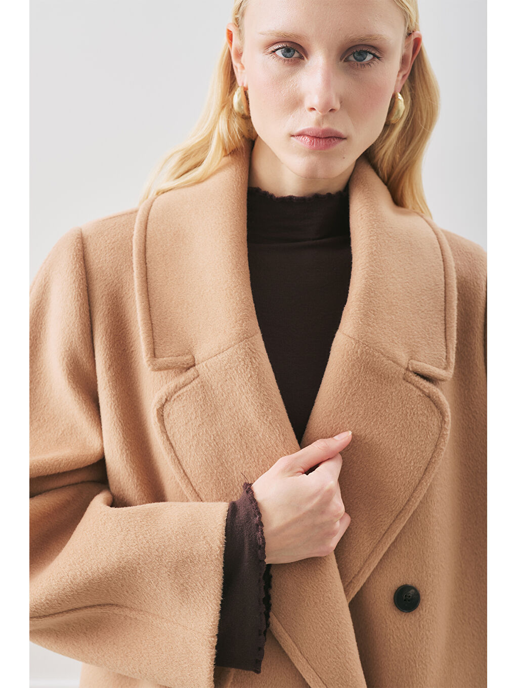 Kahverengi Kruvaze Yün Palto Sütlü Kahve-1