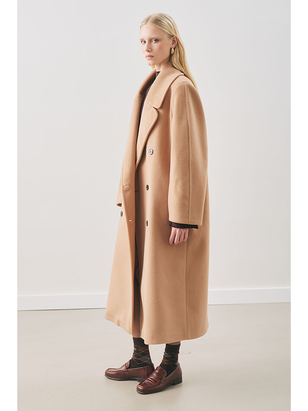 Kahverengi Kruvaze Yün Palto Sütlü Kahve-2