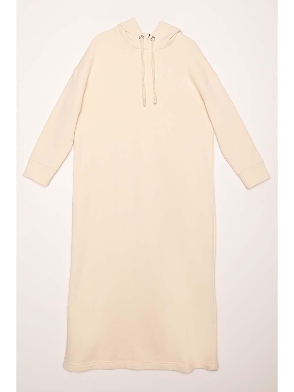 Ekru Kapüşonlu Basic Elbise-6