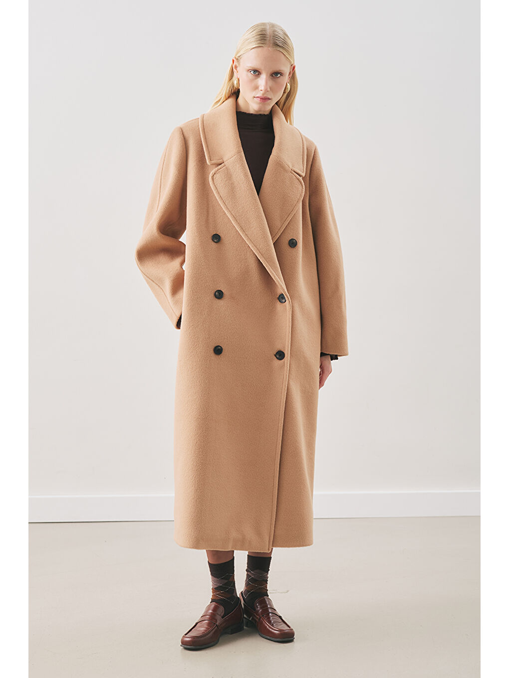 Kahverengi Kruvaze Yün Palto Sütlü Kahve-3